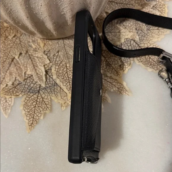 Bandolier 14 pro max Black Pebbled Leather Phone Case with Strap - Picture 4 of 6